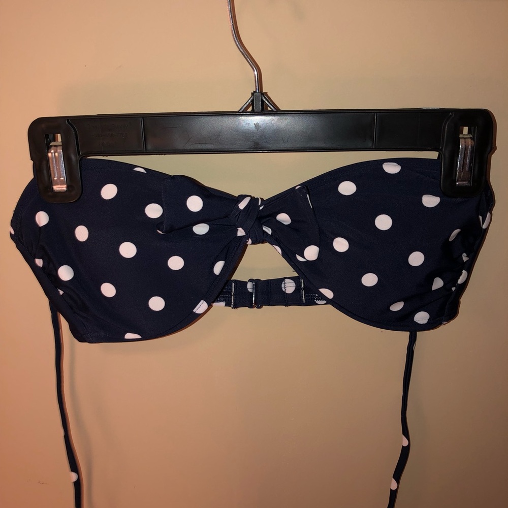 Navy blue and white polka dot bow tie bandeau